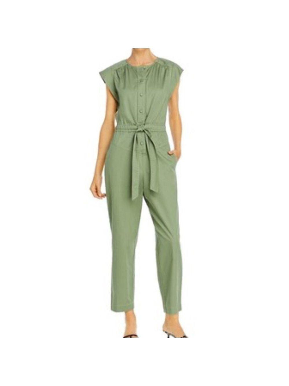 Rebecca Taylor La Vie Olive belted elastic waist smocked sleeveless jumpsuit xs